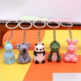 Keychains Lanyards Creative Cartoon Geometric Faceted Dinosaur Panda Keychain Couple Car Key Chain Keyring Backpack Trinket Hangin Dhx0U