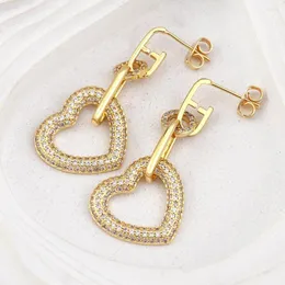 Baumeln Ohrringe AIBEF Hohe Qualität Frauen CZ ZirkonDrop Mode Kupfer Gold Splitter Hohl Herz Anhänger Ohr Zubehör Für Geschenk