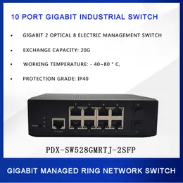 10 Port Gigabit Ring Network 2 Optical e 8 transceptor de fibra óptica de gerenciamento industrial elétrico