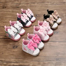 First Walkers Baby Girl Cute Crib Shoes Toddler Leopard / Star Walker Born Sneakers Ankle High Bowknot Walking Soft-Soled