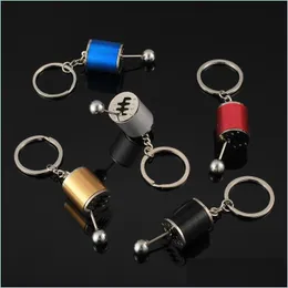 Keychains Lanyards Creative 6 Speed Gear Head Keychains Manual Transmission Lever Metal Key Ring Car Refitting Alloy Pendant Keych Dh3P9