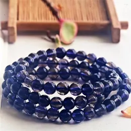 Strand natural azul dicroíte cordierita Iolite Stone 3 voltas Bracelet de 6,5 mm Women Charm Crystal Bead