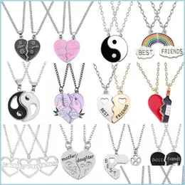 Pendant Necklaces Fashion Friends Honey Love Couple Pendant Necklace 2 Pcs/ Set Rainbow Broken Heart Bff Good Friendship Jewelry Gif Dh9Nd