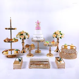 Festive Supplies 11pcs Crystal Metal Cake Stand Set Acrylic Mirror Cupcake Decorations Dessert Pedestal Wedding Party Display Tray