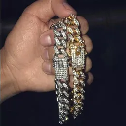 Mens Hip Hop Gold Bracelets simulados Bracelets de j￳ias moda de j￳ias Iced Out Miami Cuban Link Chain Bracelet274J