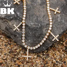 Anhänger Halsketten Der Bling King Religiöses Kreuz Anhänger Tennis Kette Halskette für Männer Frauen Micro Pave CZ Choker Voller Iced Out Hip Hop