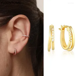 Hoopörhängen Yuxintome 925 Sterling Silver Needle Double Layer Glossy Hoops For Women Party Jewelry Earring Arets de Mujer Girl