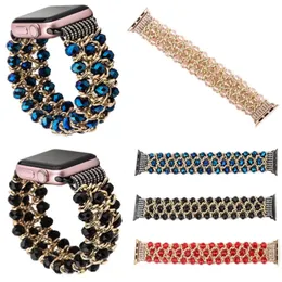 Luksusowe kryształowe koraliki zegarek do iWatch Ultra 49mm Series 8 7 6 SE 4 3 Modne Elastyczne Bracelets Bracelet biżuterii Spostak