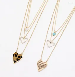 Chains Fashion Heart Leopard Print Pendant Necklace Three Layers Gold Links Howlite Women Necklaces