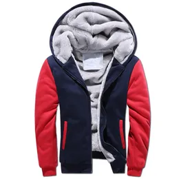 Fashion Fleece Thickening Hoodies For Mens New Splice Colors Long Sleeve Zipper Cardigan Warm Hooded Sweatshirts Coats 903