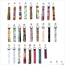 Party Favor Sbr Leopard Keychains Floral Printed Key Chain Neoprene Ring Wristlet Keychain 26 Colors