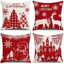 Julkudde Santa Pillow Case Snowman Elk Cotton Linen Home Home SOFA BIL DECORATION RRC193