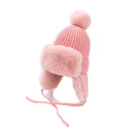 Haarzubehör Baby Hut Boy Winterkappe für Mädchen fester Ball warmer Samt Kinderhüte Kinderschutz Ohrkappen im Freien One-Piec296u