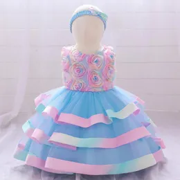 Flickakl￤nningar Little Girls Cake Dress For Party Wedding Summer Blue Children's Princess Tutu Casual Clothes