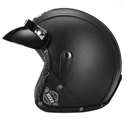 Hełmy motocyklowe Jyt Four Seasons Pu skóra Open Face Helmet Vintage niemiecki spersonalizowany motocross wyścigowy Jet Casque Moto Capacete