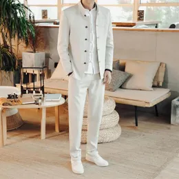 Ternos masculinos Blazers Túnica de casamento tradicional de estilo chinês Conjunto de casaco de manga longa lisa Men Tuxedo Vintag294t