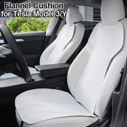 Model3 White Seat Cushion for Tesla Model 3 Y 2022 2021 Interior Accessories Flannel Winter Seat Cover Backrest Non-slip Protector Mat