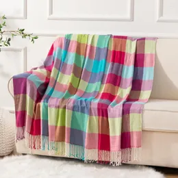 Filtar Yaapeet Bambu Multicolor Plaid Lightweight Throw Filt Tyg Antibakteriellt friska anti-UV-kast f￶r soffa