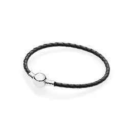 Black Braided Leather Charm Bracelet Men Women Round Clip Clasps Chain Bracelets Pulseras Male Female Jewelry E Type