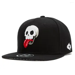 Casquettes de baseball Streetwear Réglable Skull Broderie Cap Coton Hip Hop Flat Brim Snapback