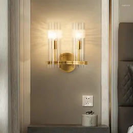 ウォールランプベッドルーム銅モダンシンプルなインテリジェントベッドサイドライトラグジュアリーリビングルーム通路装飾