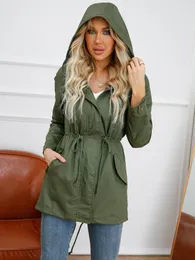 Damen Trenchcoats Langarm Elegante Baumwolle Grün Frauen Herbst Winter Einfarbig Süße Koreanische Vintage Mode Lässig Mantel 2022