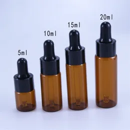 Perfume Bottle 50pcslot 5ml 10ml 15ml 20ml Amber Glass Dropper Bottle Jars Vials With Pipette For Cosmetic Perfume Essential Oil Bottles 221027