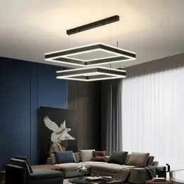 Kolye lambaları minimalist modern led avize ev aydınlatma kare yatak odası halkaları tavan monte çalışma asılı lamba