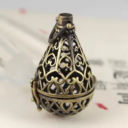 Hänghalsband antik brons borstad mässing önskar bönlåda teardrop ihålig filigree locket bur fynd hantverk eterisk olja diffusor