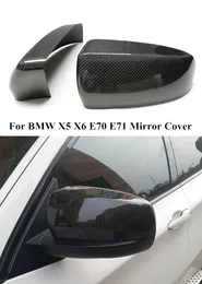 Tampa do espelho da asa lateral do carro para BMW X5 X6 E70 E71 2008-2013 Fibra de carbono Vista traseira Tampas de casca