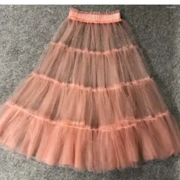 Spódnice Chic 2022 Zobacz przez Peach Kobiety Over- Wrap Tiul Elastle Splated Midi Scirt Tutu