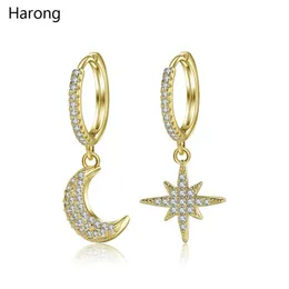 Trendy Cubic Zirconia Crystal Gold Star Moon Orecchini a cerchio Set New Design Moon Gioielli da festa di nozze coreani per donna Jewelry252t