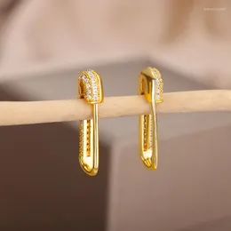 Hoop Earrings Punk Safety Pin For Women Cubic Zircon Paperclip Sparking Bling European Unique Earring Jewelry Accessories