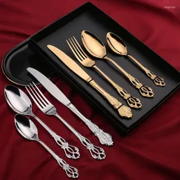 Dinnerware Sets Gold Set Cutlery Western Portable Travel Luxury Cubiertos Dorados Fork Spoon Knife DL6DCS