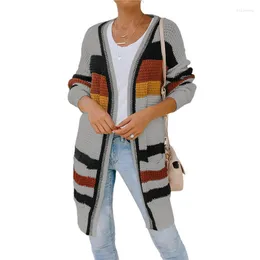 Damskie dzianiny Koszulki damskie 2022 Kolorowy Knit Kardigan Rewose odzież zewnętrzna Losowa przednia kurtka z długim rękawem z kieszenią sweter przyczynowy