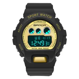 Casual Uhren Junge Sanda Mode Outdoor Elektronische Sportwache für Mann und Paar Multi -Farben hohe Härte Glasharzriemen 5atm S227O