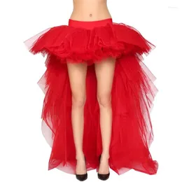 Kjolar röda höga låga ruffles tyll kvinnor 2022 skräddarsydda långa brudtärna kjol blixtlås nivån kvinnlig tutu botten