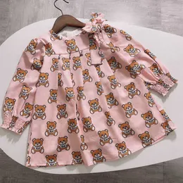 Zestawy odzieży Nowa letnia marka mody kreskówka styl litera dziewczyna ubrania ubrania na długi rękawo niedźwiedzie sukienka dla dzieci księżniczka 2-10 lat