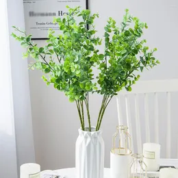 Декоративные цветы 66 см искусственные пластиковые растения Листья 3 вилки зеленый эвкалипт ветвь для домашней свадьбы в гостиной Декор фальшивый цветок