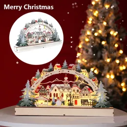 Christmas Decorations Festoon LED Christmas Village Craft Table Decor Artificial Wooden Craft for Home Shopping Mall Home Office Window Decoration