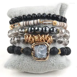 Strand Rh Fashion Boho Beaded Bracelet Sets Multi Stone 5pc Stack Bracelets, установленные для женщин -ювелирных украшений