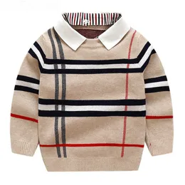 Zestawy odzieży jesienne ciepłe wełny Sweter Sweet Plaid Children Chłopcy bawełniany sweter pullover 2-7y dla dzieci odzież wierzchnia