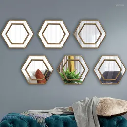 Decorative Figurines Background Wall Decoration Mirror Retro Hanging Combination Geometric Hexagon Makeup Home Art