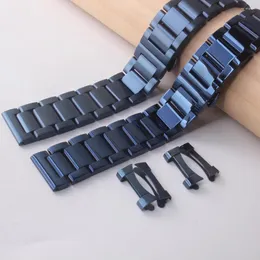 Watch Bands Blue Stainless Steel Watchband Strap Metal Bracelet 18mm 19mm 20mm 21 22 23 24mm Straight End For Men Women Fashion