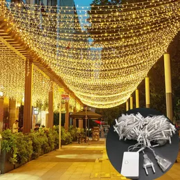 Struny LED łańcuchy świetlne z soplami wróżka bożonarodzeniowa Garland lampa uliczna na zewnątrz domu na ślub/imprezę/kurtyny/ogród DIY dekoracje