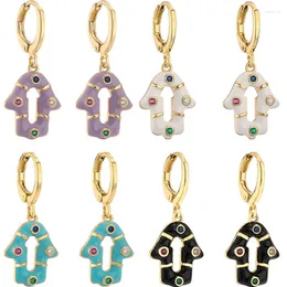 Hoop Earrings Y2K 1 Pair Hamsa Fatima Hand Bohemian Colorful Enamel Hypoallergenic Jewelry For Women Fine Present Gifts