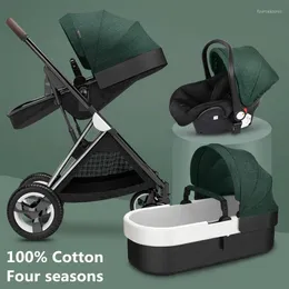 Barnvagnar Luxury Cotton Baby Carriage High Landview 3 i 1 barnvagn Portable Presschair Light Pram med komfort för född