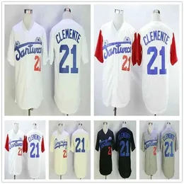 Proword C202 Roberto Clemente # 21 Santurce Crabbers Maglia da baseball universitaria di Puerto Rico Maglia da baseball universitaria cucita Bianco Grigio Crema Nero