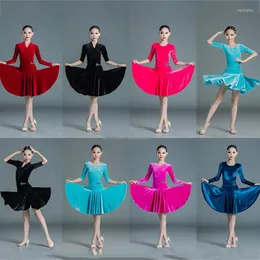 Сцена Wear 6 Colors Girls Latin Dance Competite Performance одежда бархатные платья