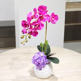 Flores decorativas de alta qualidade Touch Orquídea Butterfly Conjunto em vaso artificial Hydrangea Silk Hyacinth Small Bonsai Home Decoration